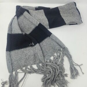 H&M Premium Blend Scarf 80% Wool Chunky Knit Striped Black Grey Fringe 84"x16"